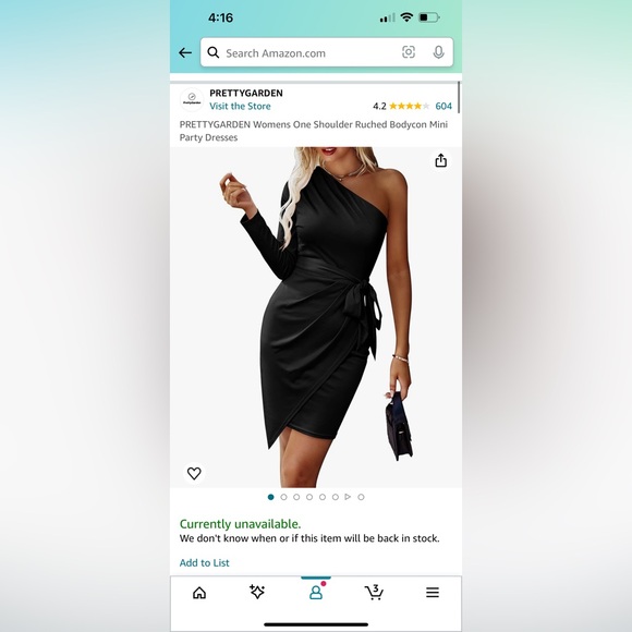 Amazon Women’s Black One Shoulder Dress Size S - Picture 2 of 3